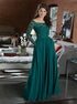 A Line Scoop Long Sleeves Appliques Satin Prom Dress LBQ3791